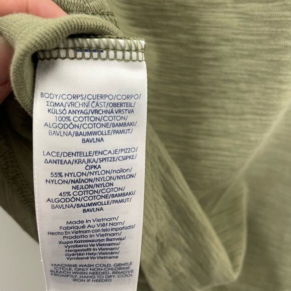 Chaps Henley Long Sleeve Top 1/2 Button Up Lace Shoulder Detail Heather Green M - Picture 6 of 10